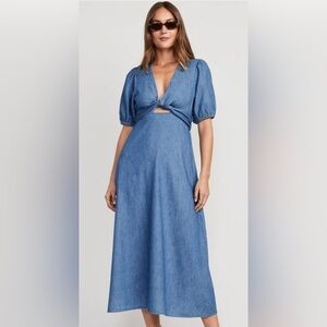 Women’s twist front maxi dress peasant style denim chambray . Size xs